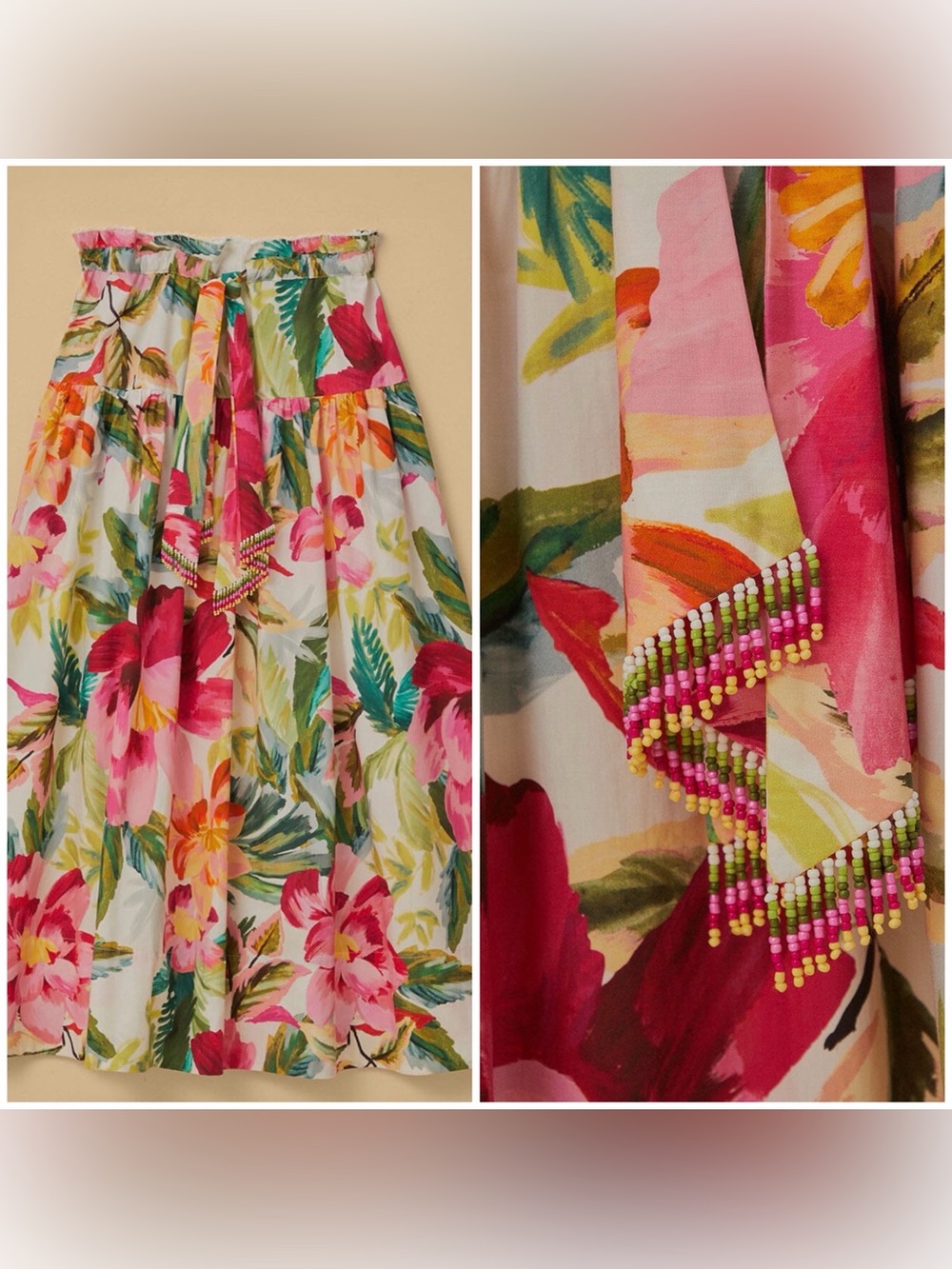 NWOT! FARM Rio bohemian Painted Flowers Off-White Maxi Skirt - Picture 2 of 10